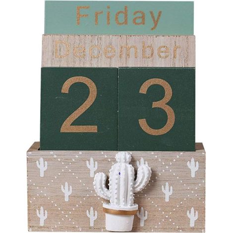 Calendrier perpétuel en bois, bloc de bois vintage, accessoire de bureau, blocs de dates et de mois, pour la décoration de la maison ou du bureau (1/5)