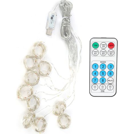 3x3m 300LED Guirlande Lumineuse en Fil de Cuivre USB avec Télécommande pour Décoration de Fête Mariage Rideau Blanc Chaud (1/5)