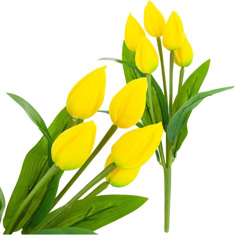 CV26806-3 TULIPÁN RAMO GRANDE DE TULIPANES X5 FLORES ARTIFICIALES TULIPANES EN UN RAMO AMARILLO