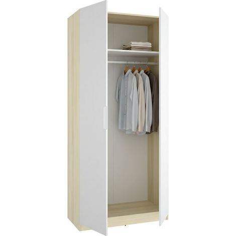 Guardaroba 2 Ante Tulot, Armadio Camera da Letto Appendiabiti, Cassetti, un Ripiano, 51x204h cm Bianco