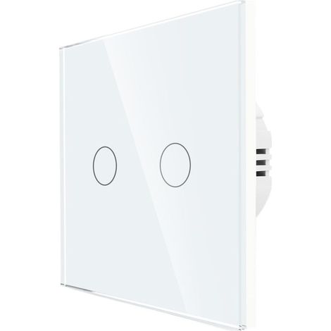 Interrupteur Tactile Interrupteur Tactile 220 V, Panneau en Verre trempé, Alimentation 1/2/3 Voies, interrupteurs tactiles unidirectionnels Interrupteur Mural Tactile(White 2 Gang) (1/4)