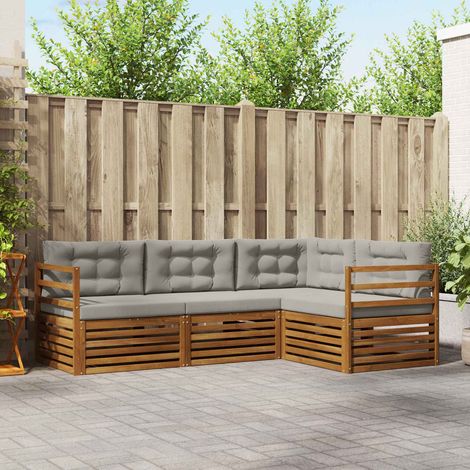 vidaXL Outdoor-Sofagarnitur mit Kissen 4 pcs Natürlich und Hellgrau (1/5)