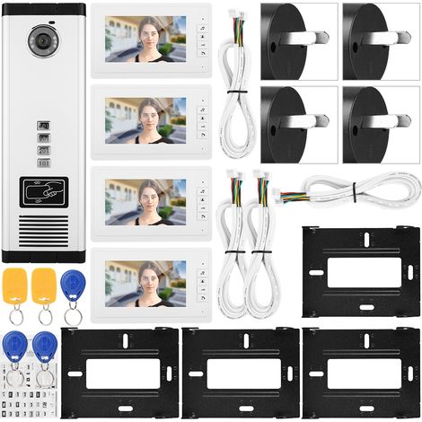 Kit de visiophone 7 pouces HD IR avec une caméra et quatre moniteurs, 100-240V, prise AU (1/5)