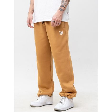 Pantaloni della tuta larghi da uomo Jigga Wear color caffè chiaro con coulisse e logo ricamato, taglia XL (1/5)