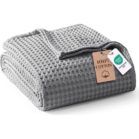 Mezcla 100% Cotton Waffle Blanket, Lightweight and Cooling Blanket, Soft and Breathable for Summer, Ideal for Sofa, Bed or Travel, 150 x 200 cm, Dark Grey (1/5)