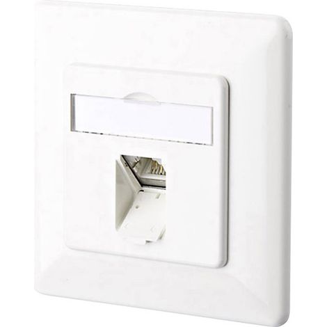 Prise réseau encastré insert avec plaque centrale et châssis CAT 6a 1 port Metz Connect 130C371002-I blanc pur R07122 (1/3)