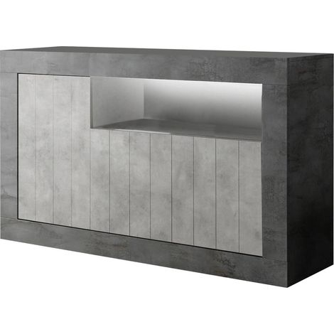 Dmora - Credenza Dolphin, Buffet da soggiorno, Madia da salotto, Dispensa da cucina, Made in Italy, 138x42 h86 cm, Ardesia e Cemento (1/5)