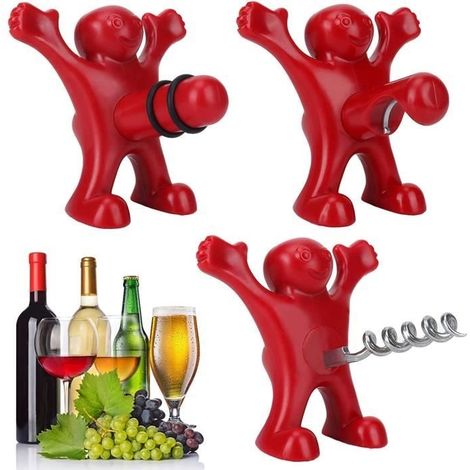 Cavatappi, cavatappi con l'omino rosso, cavatappi divertente per bottiglie, regalo di Natale/compleanno, regalo per uomo, confezione da 3 (1/4)