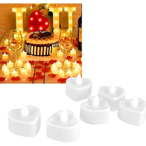 Lot de 6 bougies LED en forme de cœur pour la décoration de table lors de mariages et fêtes. (1/5)