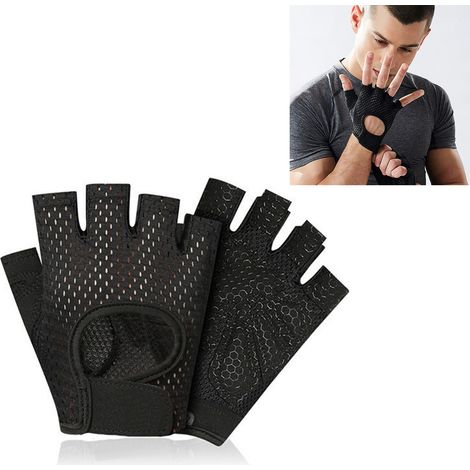 Gants de fitness, gants d'entraînement pour hommes et femmes, gants de musculation, cyclisme, demi-doigts, noirs, taille L (1/5)