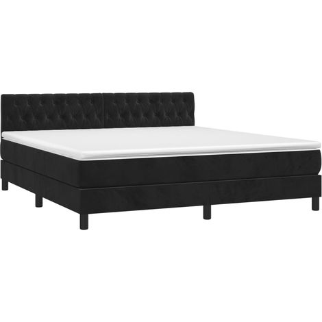Sommier à lattes de lit avec matelas Noir 180x200 cm Velours vidaXL (1/5)