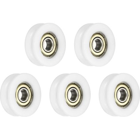 5pcs U-Groove Ball Bearing Pulley, Nylon Guide Bearing Wheel U-Type Groove 8x34x12mm, Roller Bearings for 3D Printers, Doors, Windows, White (1/5)