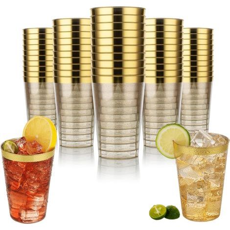 Gobelet en Plastique Premium Réutilisable de 330 ml avec Bord Doré - 50 Gobelets Élégants sans BPA pour Fête de Mariage, anniversaire & Cocktail - Verre Plastique Reutilisable Lavable pour Pique-Nique (1/5)