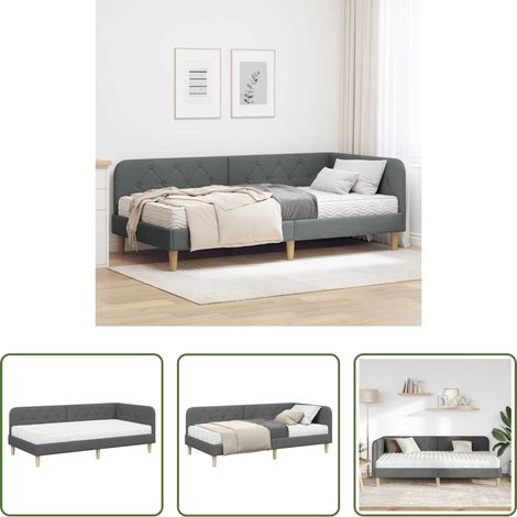 Stoffbett - Eckbettgestell Dunkelgrau 90 x 190 cm Stoff (1/5)