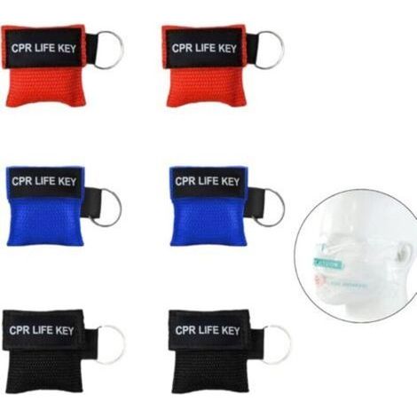 Lot de 6 masques respiratoires de premiers secours - Avec porte-clés - Protection du visage CPR - Masque de poche - Avec clapet anti-retour et tissu respiratoire (rouge, bleu, noir) (1/5)