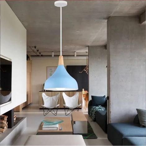Lampe Suspension Moderne Bleu,Lustre Luminaire en Goutte Chapeau Métal pour Restaurant Cafe Bar,Bleu,20cm (1/4)