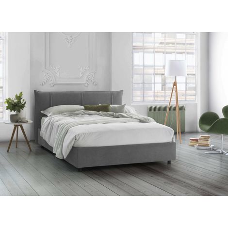 Talamo Italia Cama matrimonial Celeste, Cama contenedor con revestimiento de tela, 100% Made in Italy, Apertura frontal, adecuado para colchón Cm 160x190, Gris, con embalaje reforzado (1/5)