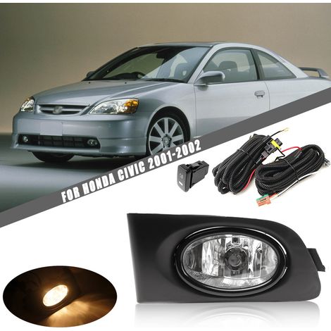 Kit Complet Feux Antibrouillard Avant Halogène pour Honda Civic 2001 à 2002 Ampoule H11 55W 4000K, carénage ABS noir, faisceau électrique + interrupteur inclus, montage Plug & Play sans modification (1/5)