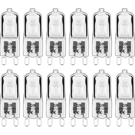 12 Stück G9 Halogenlampen, G9 Leuchtmittel 230V 28W 480lm, 2800K Warmweiß, dimmbare Kapselbirnen, flimmerfrei [Energieklasse G]