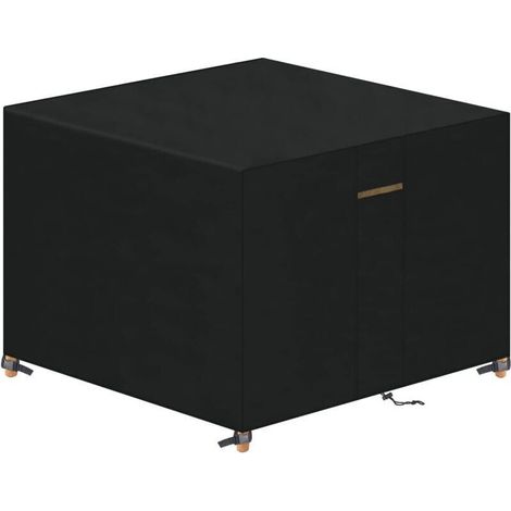 Telo di copertura per tavolo da giardino, impermeabile e antivento, resistente ai raggi UV, in tessuto Oxford 420D con griglie di ventilazione e fibbia di chiusura, nero, quadrato 90x90x90 cm. (1/4)