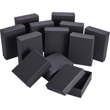 12 scatole portagioie in cartone nero, 9 x 7 x 3 cm, piccole scatole regalo con inserti in schiuma per orecchini, collane, bracciali e anelli (nere) (1/5)