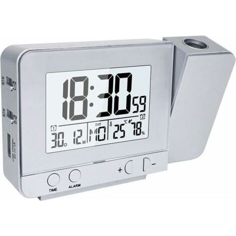 Horloges à Projection, Réveil électronique Projection Murale avec Double Alarme, 12/24 Heures, Date, Humidité de l'écran Température Intérieure (Argent) (1/4)