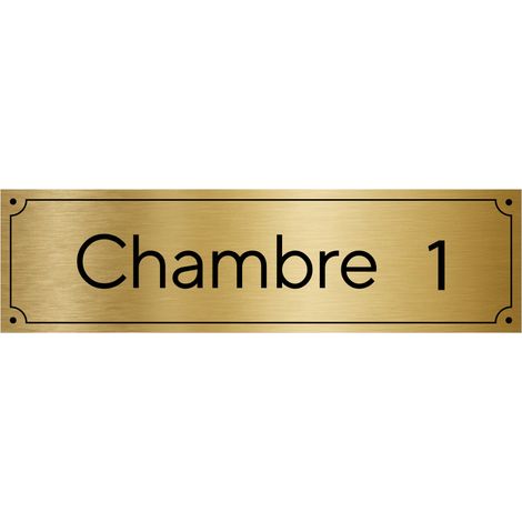 Plaque de porte gravée pour numérotation de chambre personnalisé, en pvc aspect aluminium argent brossé ou or brossé (GRAV0008).- Or brossé - (1/5)