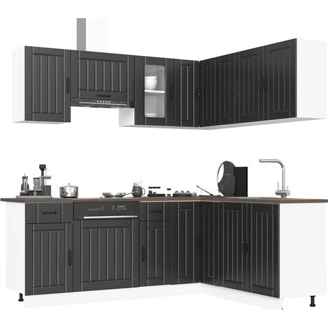 11-tlg. Küchenschrank-Set Kalmar Schwarz Holzwerkstoff