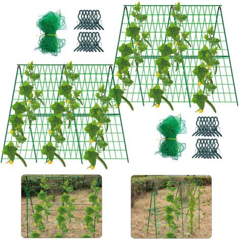 Pair Lot de 1 treillis de jardin en métal avec cadre en A - 120 cm - Avec filet et clips - Amovible - Pour plantes en plein air - Concombre - Fleurs et légumes (1/5)