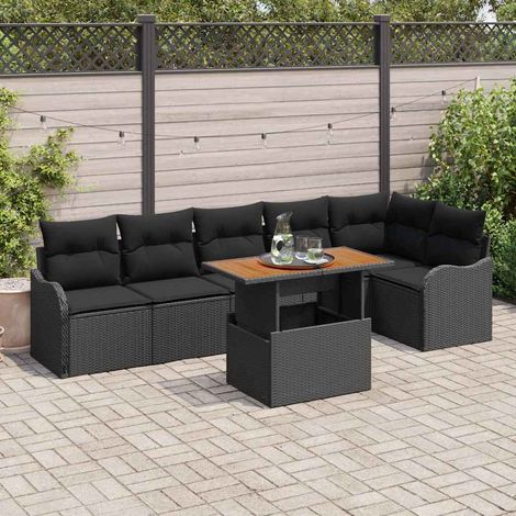 Conjunto de sofá de jardín 7 uds. 6-Número de plazas Negro vidaXL (1/5)