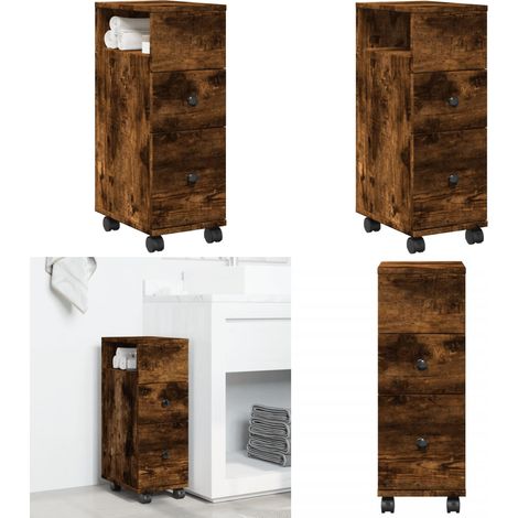 Meuble étroit de salle de bain à roulettes chêne fumé - Meuble étroit - Armoire salle de bain (1/5)
