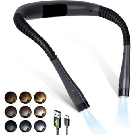 Lampe de lecture rechargeable à porter autour du cou, 3 couleurs, luminosité réglable, lampe de lecture confortable et flexible pour lire, tricoter, réparer (1/5)