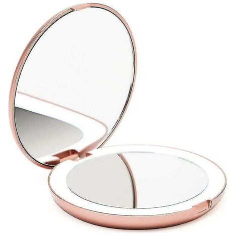 Miroir de Poche Lumineux, Grossissant 1x / 10x - Grand Miroir à Main de Maquillage avec Éclairage Naturel, 9 cm de Diamètre, Compact et Portable pour Voyage
