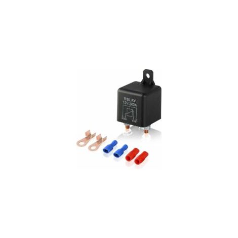 Relé de 4 pines de 12 V 200 A con 2 tomas de pines + 2 terminales, acoplador separador de batería para coche, camión, motor, automoción, barco, arrancador de coche de alta resistencia con carga dividi (1/4)