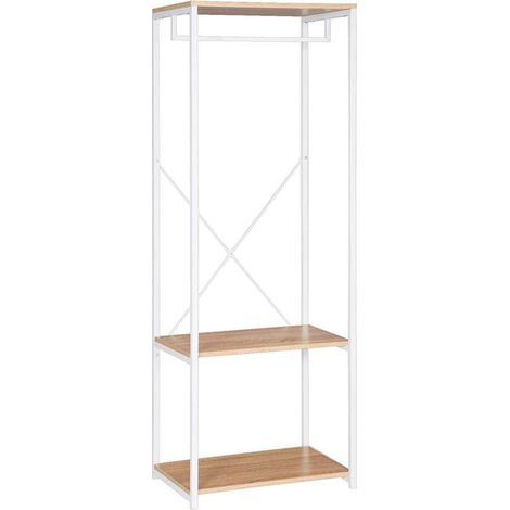 WOLTU Stand Appendiabiti Attaccapanni Guardaroba Scaffale a 3 Ripiani Portabiti Legno+Bianco (1/5)
