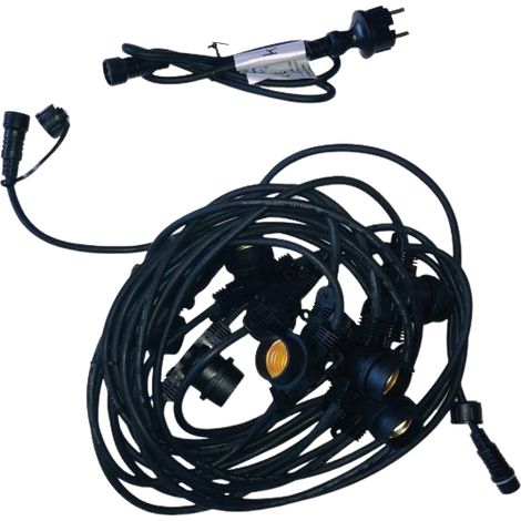 Guirlande Guinguette câble noir 20M 20 portes ampoules E27 IP44 extérieur extensible (1/5)