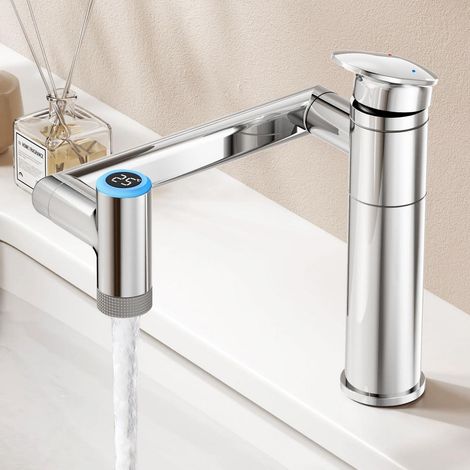 Waschtischarmatur 1080° drehbar mit Temperaturanzeige und 2 Strahlarten (1/5)