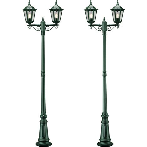 2er-Set 2-flammige Gartenlaterne FIRENZE, E27, Aluminium grün, inkl. Pfahl (1/5)
