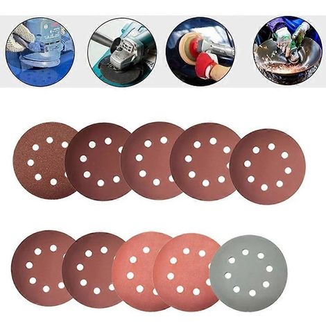 Lot de 100 disques de ponçage de 125 mm, 8 trous, grain mixte 80-3000, fixation auto-agrippante, pour outils de ponçage et de polissage. Accessoires (1/2)