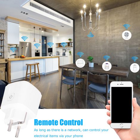 Intelligente WLAN-Steckdose mit Timer – Fernbedienung und Sprachsteuerung über Alexa/Google Assistant – 16 A, ABS+PC, Weiß – Abmessungen: 5 x 5 x 8 cm (1/5)