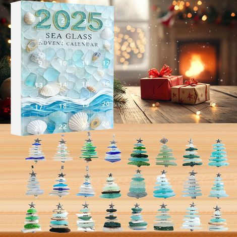 Calendrier de l'Avent en verre flotté, sapin en verre flotté, décorations de Noël artisanales, décorations de Noël faites main style bord de mer, décoration d'intérieur multifonctionnelle (1/5)