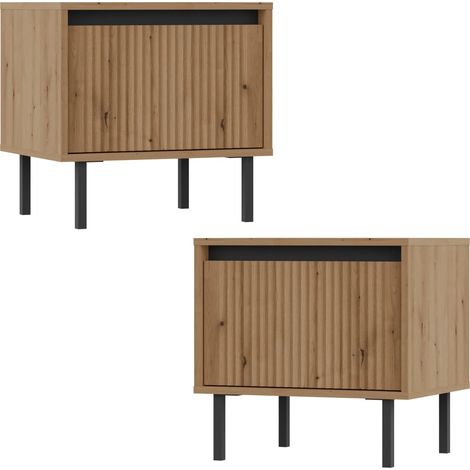 AX LIVING Nachttisch Bodrum 2er Set Nachtkommode 1 Schublade Eiche Evoke