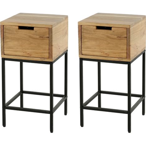 Lot de 2 chevets 30x30x60 cm en acacia et métal