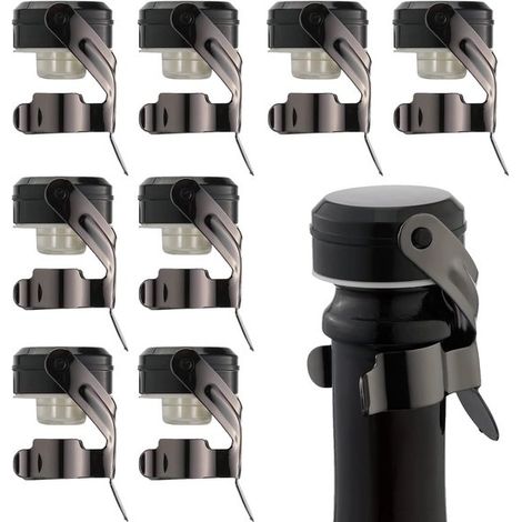 Champagner und Weinflaschenverschluss Edelstahl Wiederverwendbarer Champagnerflaschenverschluss Weinverschluss mit Silikon Auslaufsicher Hält Schwarz (1/2)