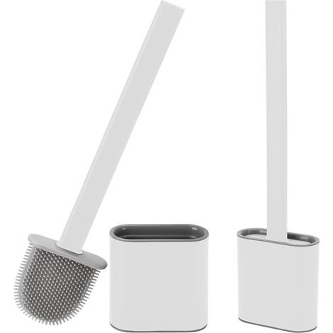 WC, Brossette de toilette en silicone profonde avec poignée en plastique antidérapant, brossette de toilette murale avec base ventilée, adaptée au nettoyage de la salle de bain - Longueur 36 cm, Large (1/5)