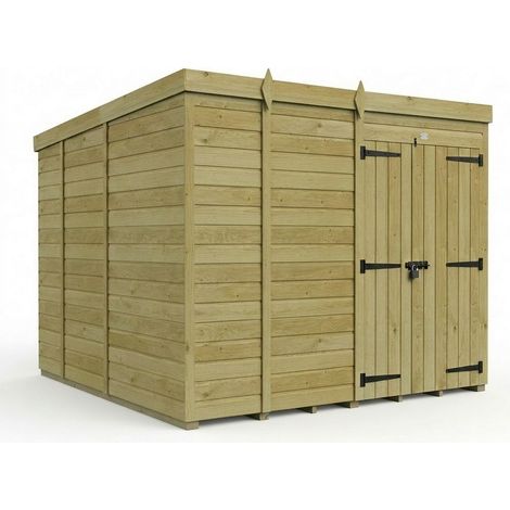 9ft x 9ft Pent Garden Shed Double Door No Windows - Pressure Treated Timber - L274 x W274 x H210 cm - Natural