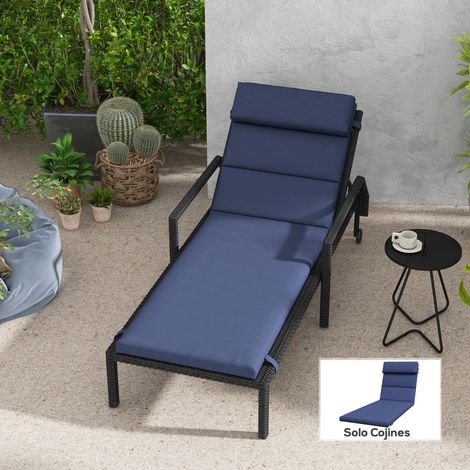 Cuscino per sdraio in cotone 196x63x6 cm con tessuto idrorepellente, cuscino per seduta e schienale, blu scuro