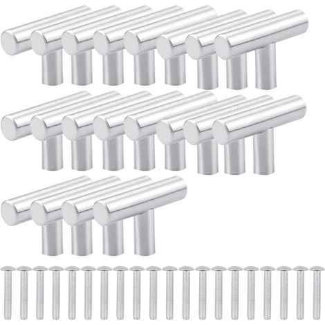 20 poignées de placard de cuisine en acier inoxydable, poignées en T en acier inoxydable brossé avec vis, boutons de placard de cuisine en acier inoxydable pour tiroirs, placards, penderies, décoratio (1/5)