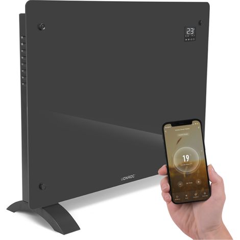 Glasplatten-Konvektorheizgerät – 1500W - 18m2 – Manuelle und WLAN-Steuerung – Einstellbarer Thermostat und Timer – Grau