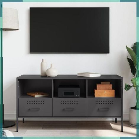 843036 Meuble TV noir 100,5x39x50,5 cm acier (1/5)